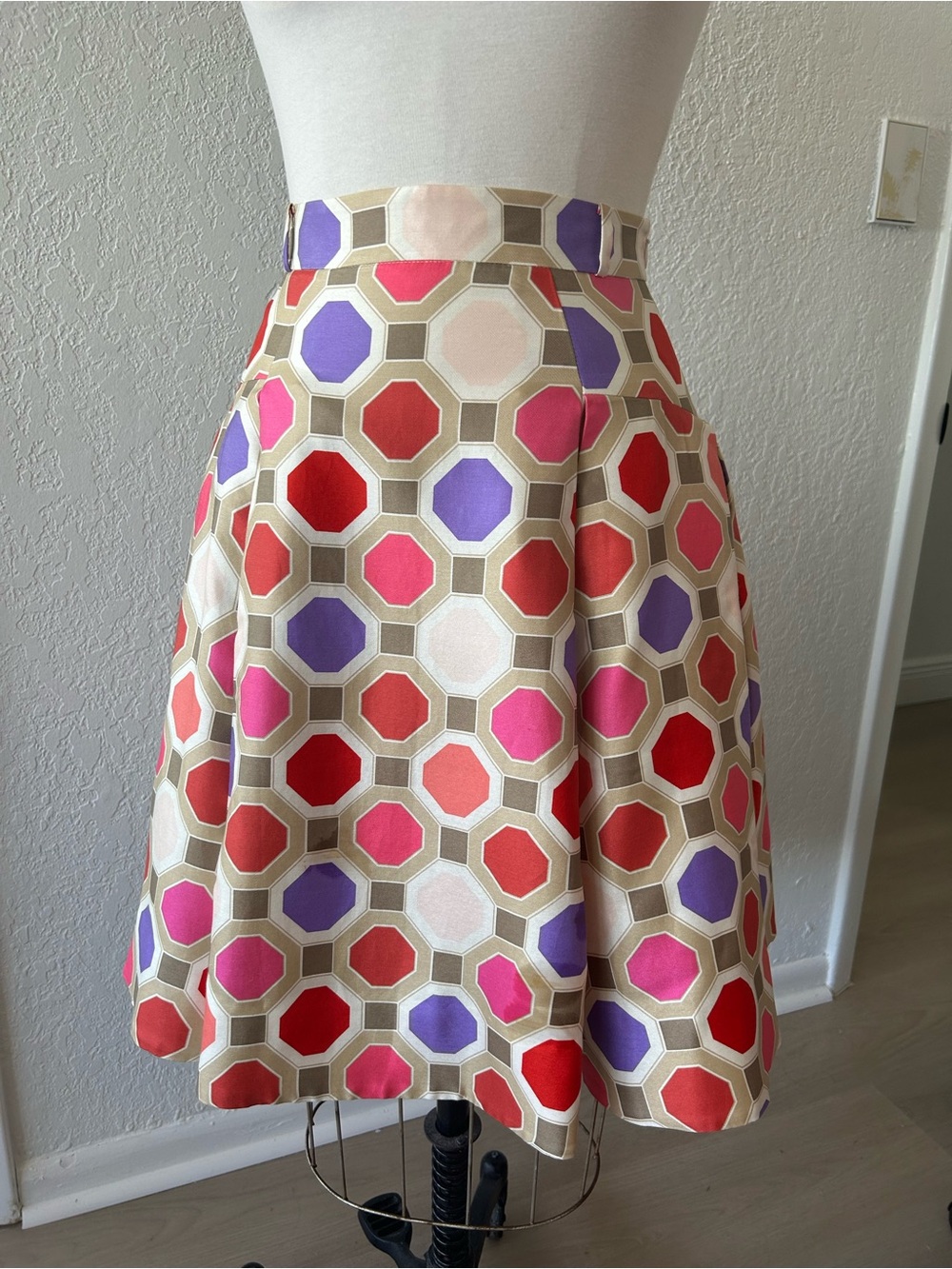 Michael Kors collection Print Skater Skirt with Pink, Red & Purple Accents